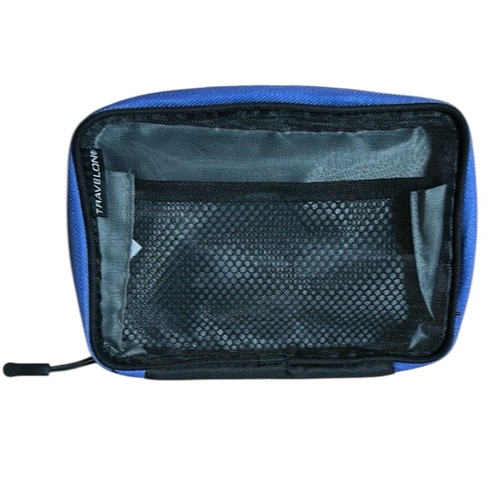 Travelon Nylon and Mesh Cosmetic Bag Makeup Case in Blue and Black
